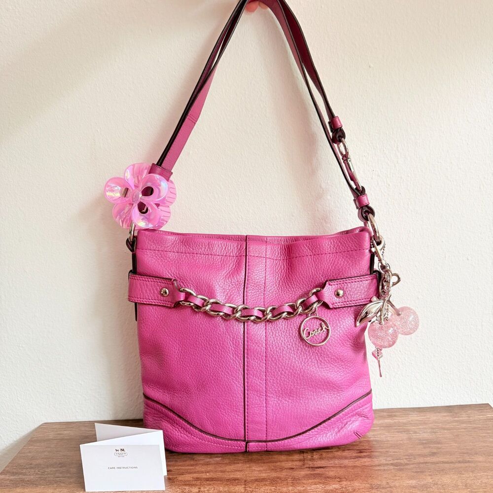 Coach Chelsea Chain Duffle F19722 Pink Pebbled Leather Y2K Shoulder Bag Purse